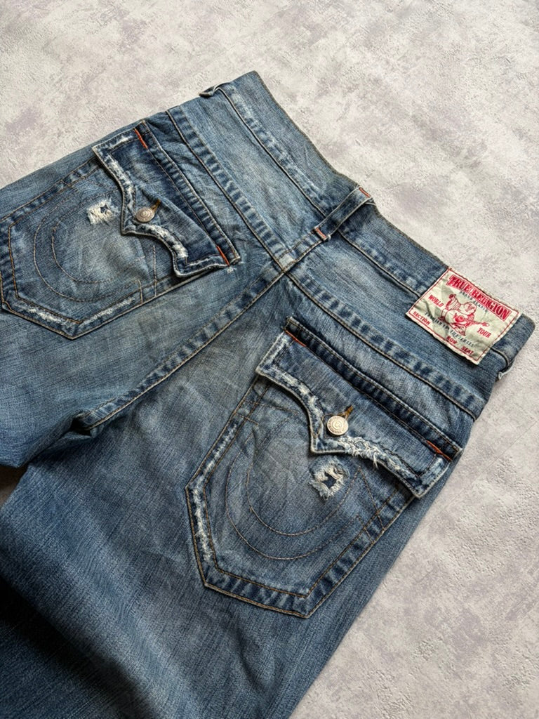Vintage True Religion Baggy/Bootcut Fit Ripped Denim Jeans (M)