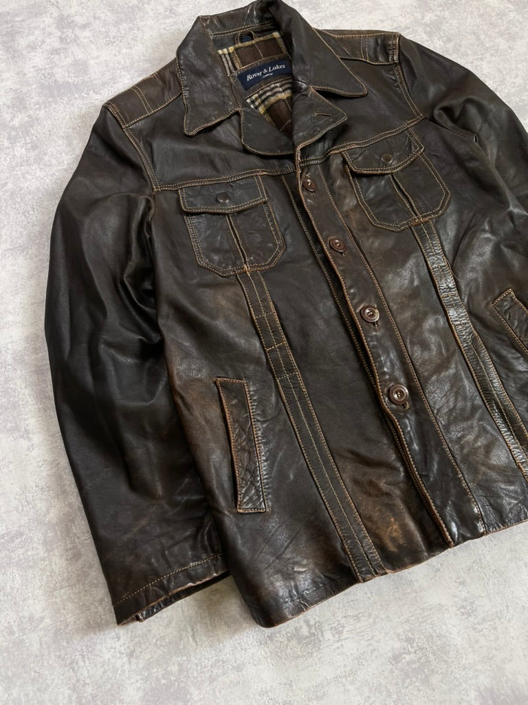 Vintage 80s Rover & Lakes rare Leather Jacket - Harrington Style (L)