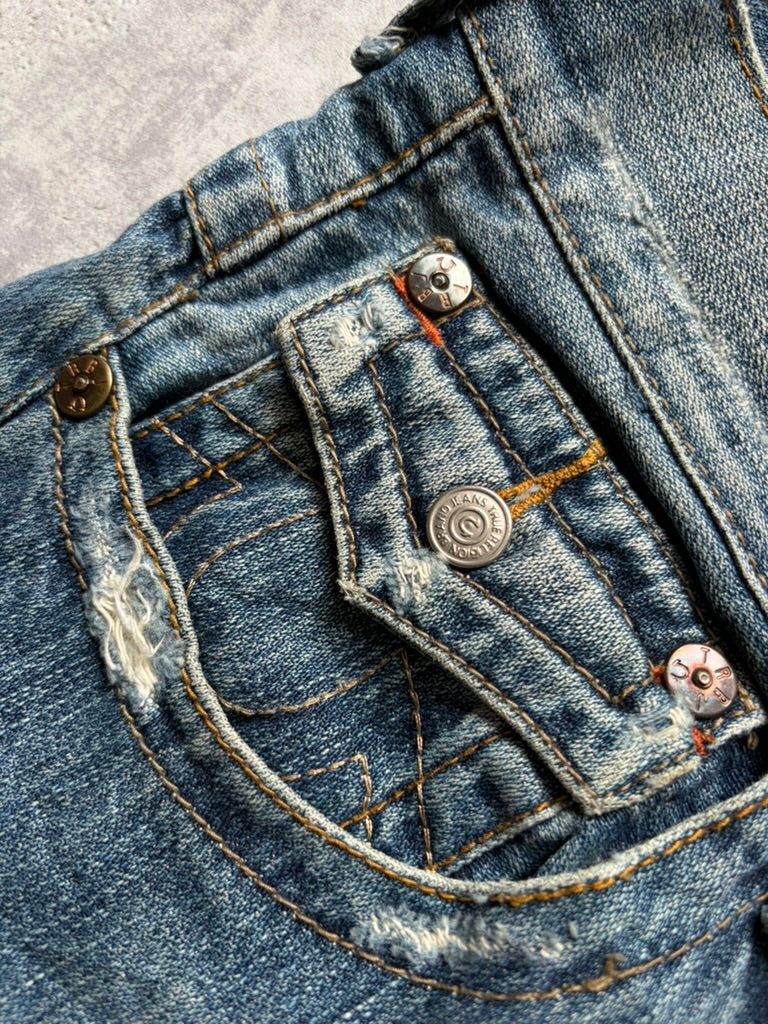 Vintage True Religion Baggy/Bootcut Fit Ripped Denim Jeans (M)
