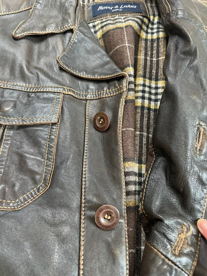 Vintage 80s Rover & Lakes rare Leather Jacket - Harrington Style (L)