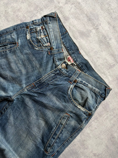 Vintage True Religion Baggy/Bootcut Fit Ripped Denim Jeans (M)