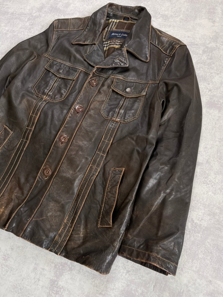 Vintage 80s Rover & Lakes rare Leather Jacket - Harrington Style (L)