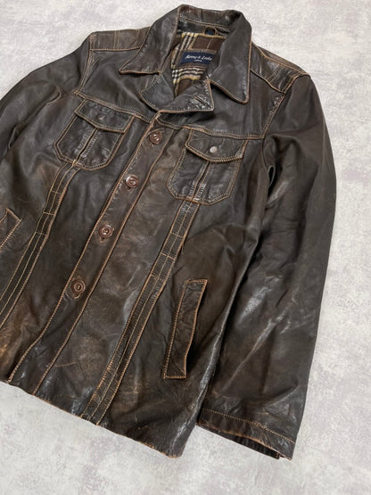 Vintage 80s Rover & Lakes rare Leather Jacket - Harrington Style (L)