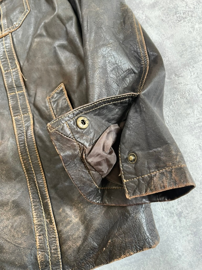 Vintage 80s Rover & Lakes rare Leather Jacket - Harrington Style (L)