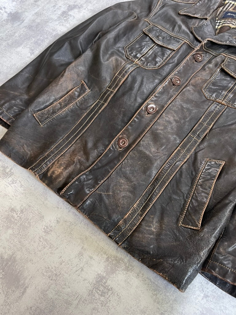 Vintage 80s Rover & Lakes rare Leather Jacket - Harrington Style (L)