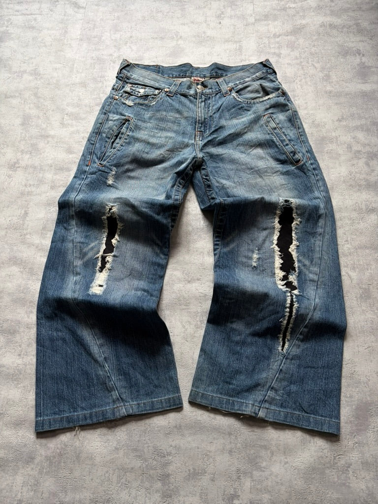 Vintage True Religion Baggy/Bootcut Fit Ripped Denim Jeans (M)