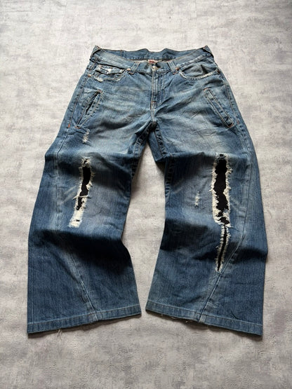 Vintage True Religion Baggy/Bootcut Fit Ripped Denim Jeans (M)