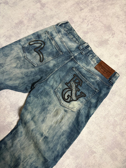 Vintage Evisu Blue Washed Straight Fit Jeans with Rare Print (M/L)