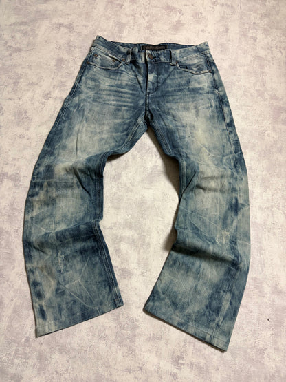 Vintage Evisu Blue Washed Straight Fit Jeans with Rare Print (M/L)