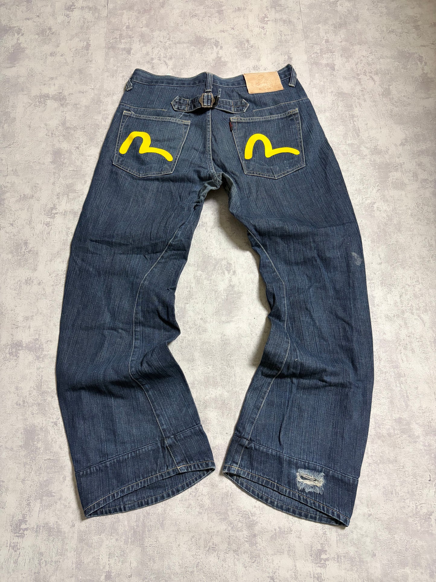 Vintage Evisu Straight Baggy Fit Yellow Seagull Print Jeans (M)