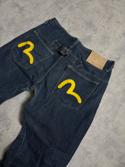Vintage Evisu Straight Baggy Fit Yellow Seagull Print Jeans (M)