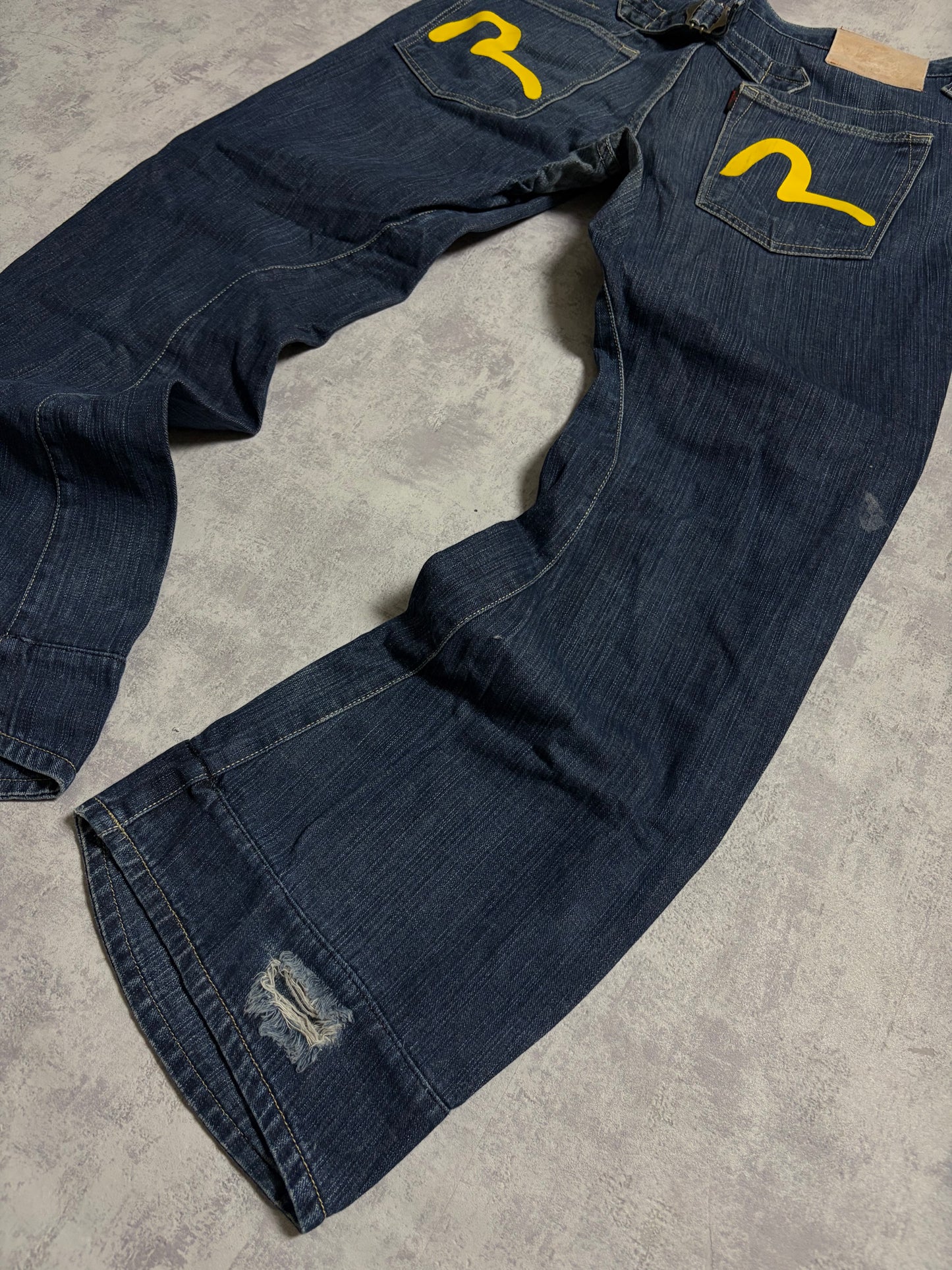 Vintage Evisu Straight Baggy Fit Yellow Seagull Print Jeans (M)