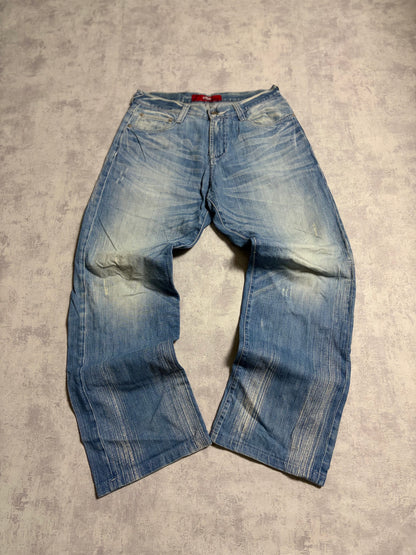Vintage Evisu Blue Washed Straight Flared Fit Jeans with Rare Print (M)