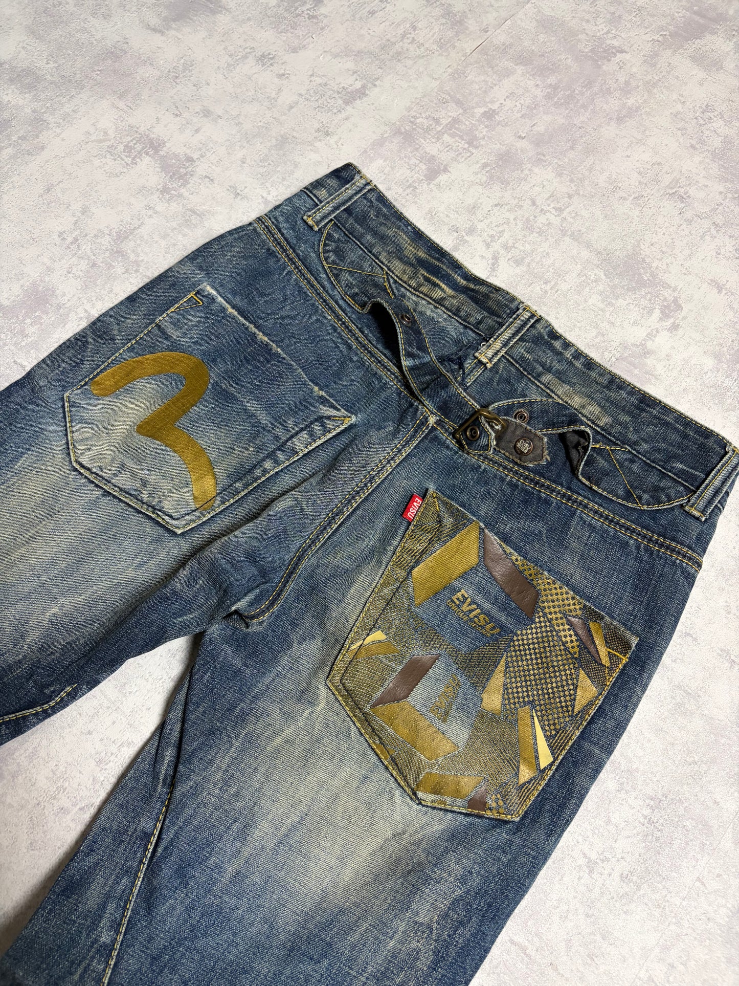 Vintage Evisu Blue Washed Straight Flared Fit Jeans with Backprint (M)