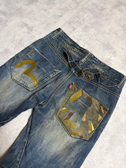 Vintage Evisu Blue Washed Straight Flared Fit Jeans with Backprint (M)