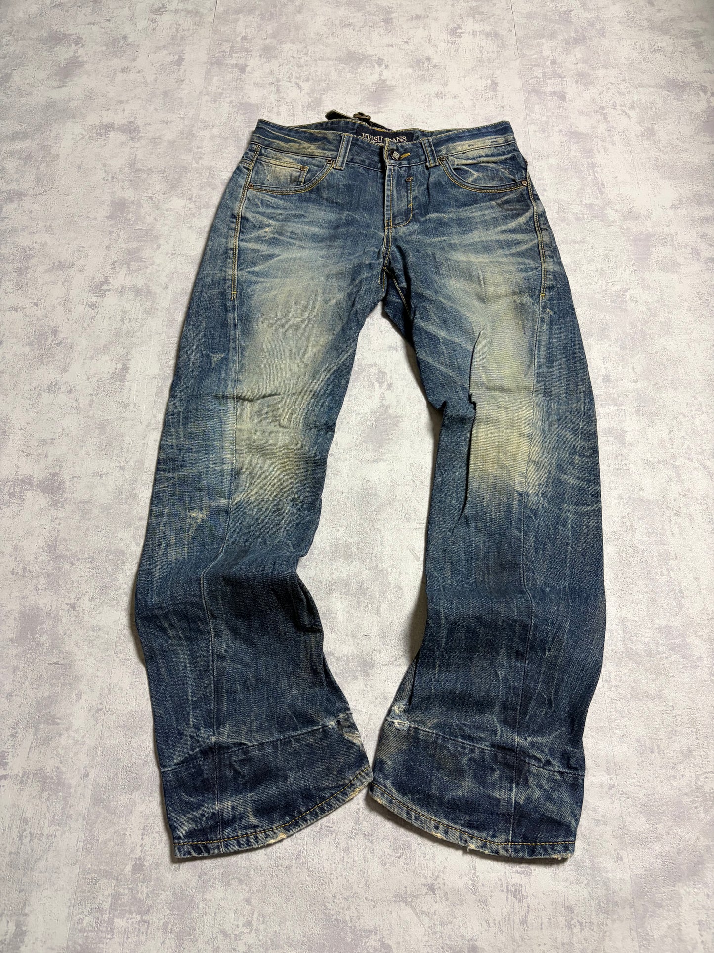 Vintage Evisu Blue Washed Straight Flared Fit Jeans with Backprint (M)