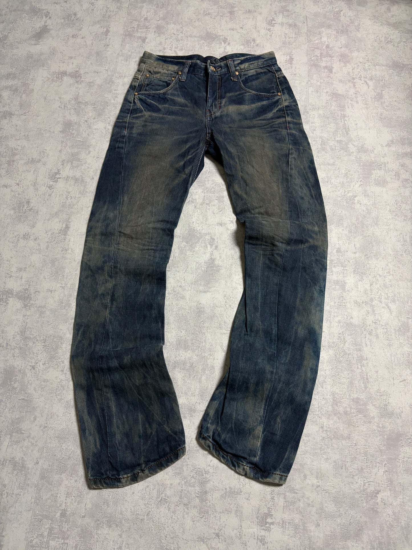 Vintage Evisu Blue Washed Straight Fit Jeans with Seagull Print (S/M)