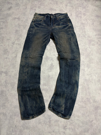 Vintage Evisu Blue Washed Straight Fit Jeans with Seagull Print (S/M)