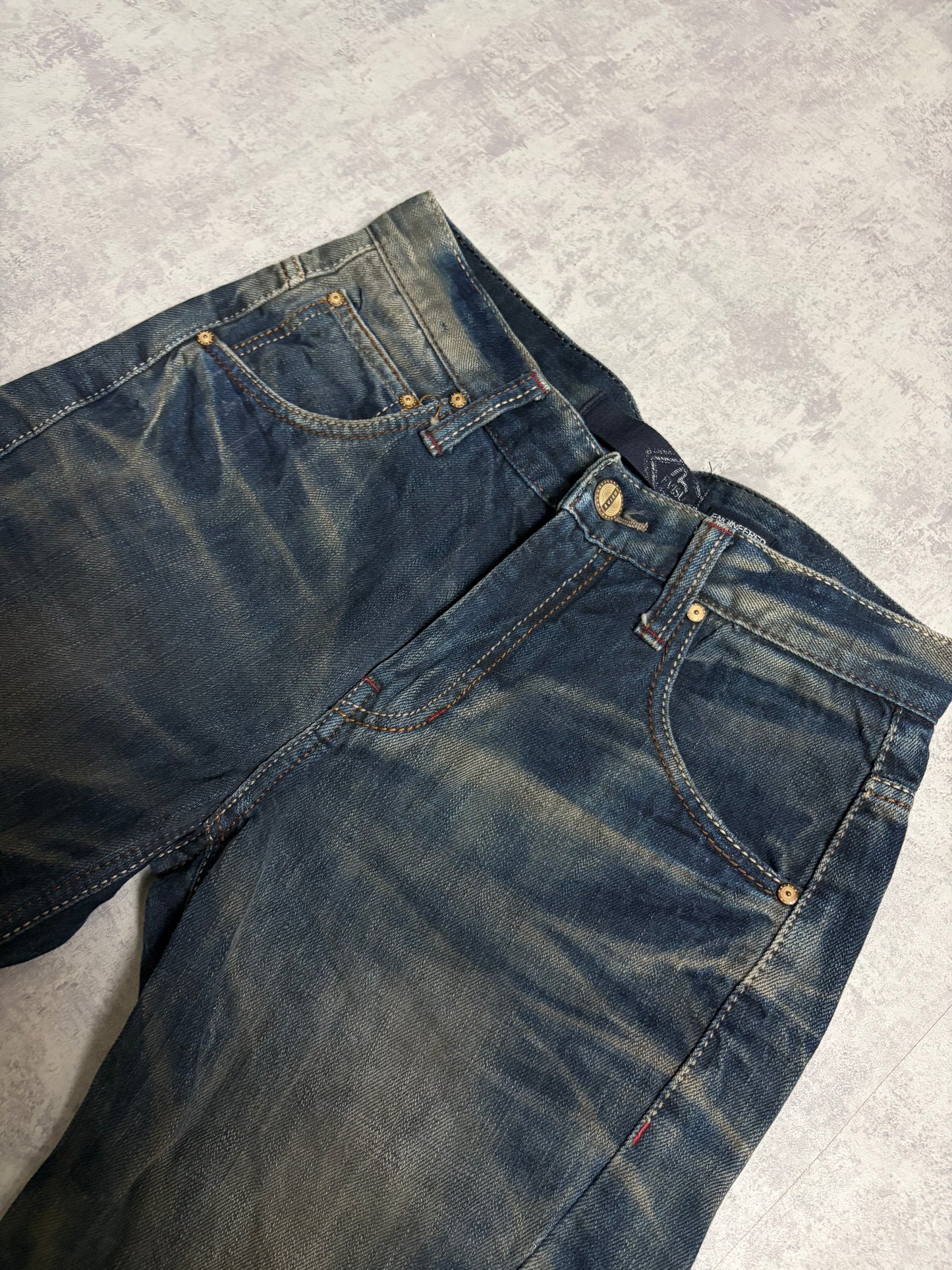 Vintage Evisu Blue Washed Straight Fit Jeans with Seagull Print (S/M)