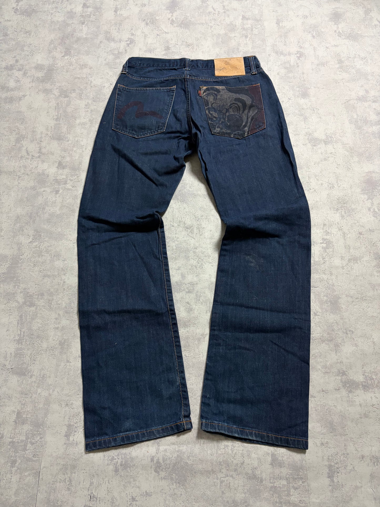 Vintage Evisu Navy Straight Flared Fit Jeans with Backprint (M)