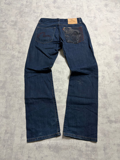 Vintage Evisu Navy Straight Flared Fit Jeans with Backprint (M)
