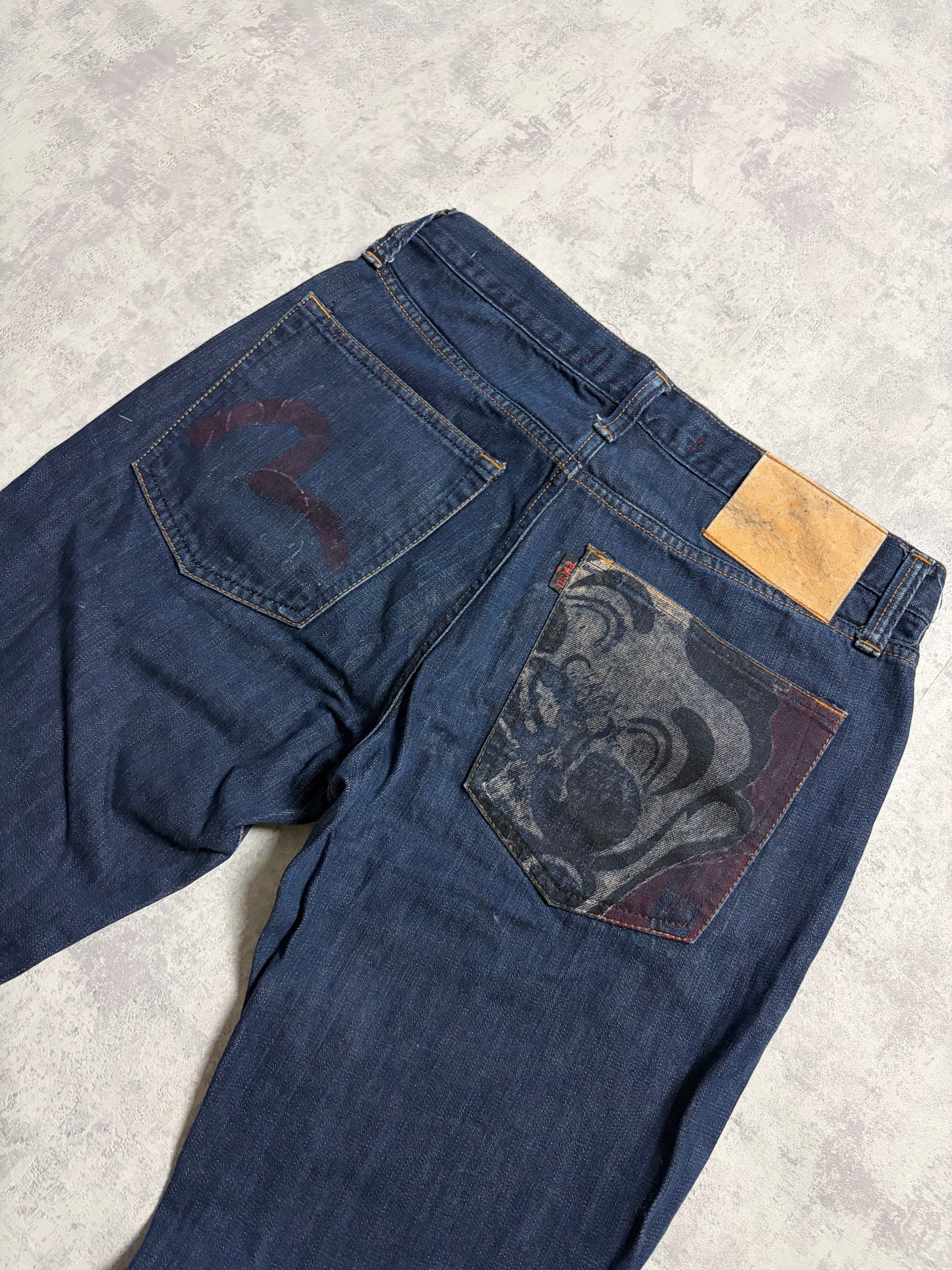 Vintage Evisu Navy Straight Flared Fit Jeans with Backprint (M)
