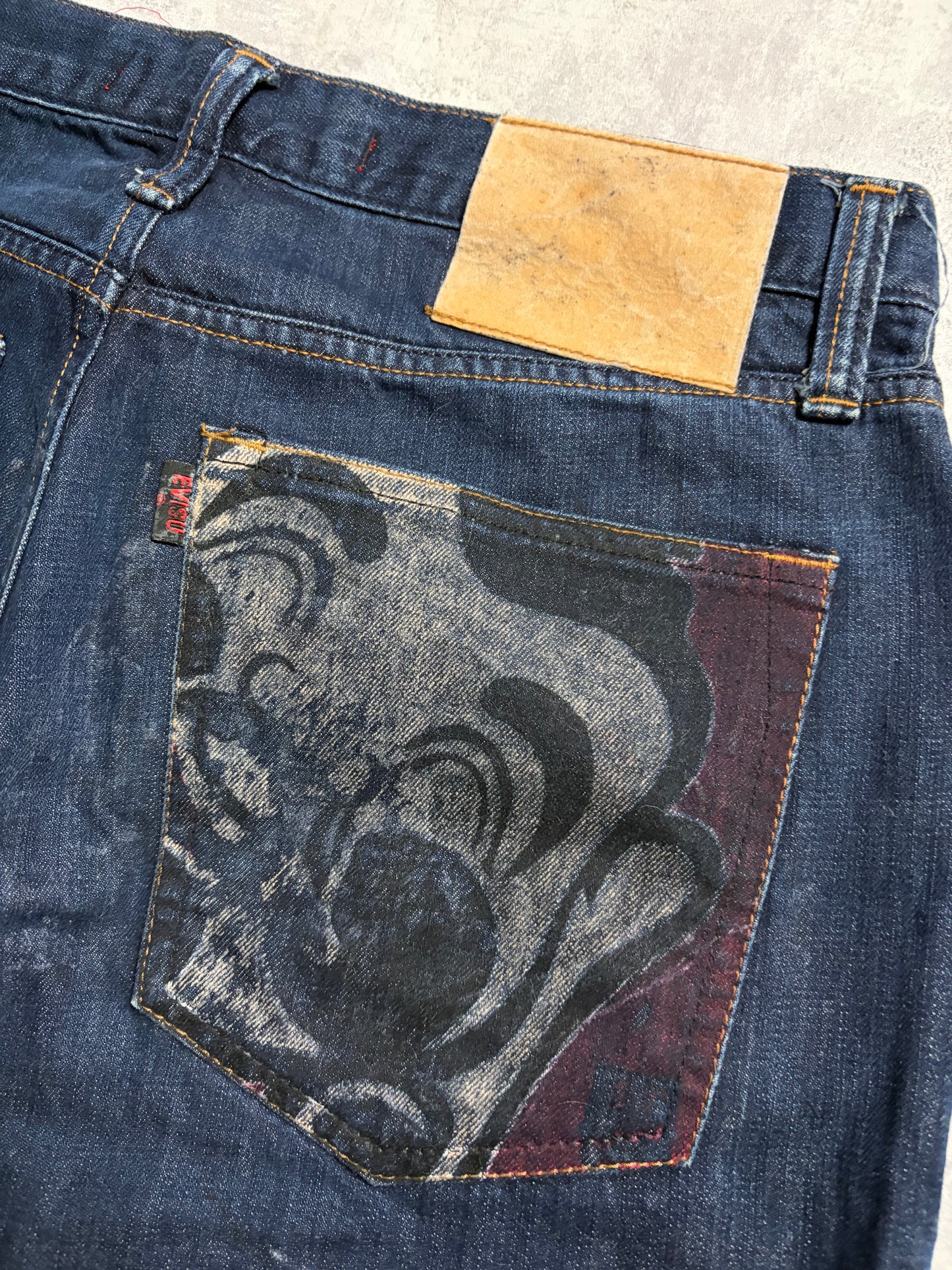 Vintage Evisu Navy Straight Flared Fit Jeans with Backprint (M)