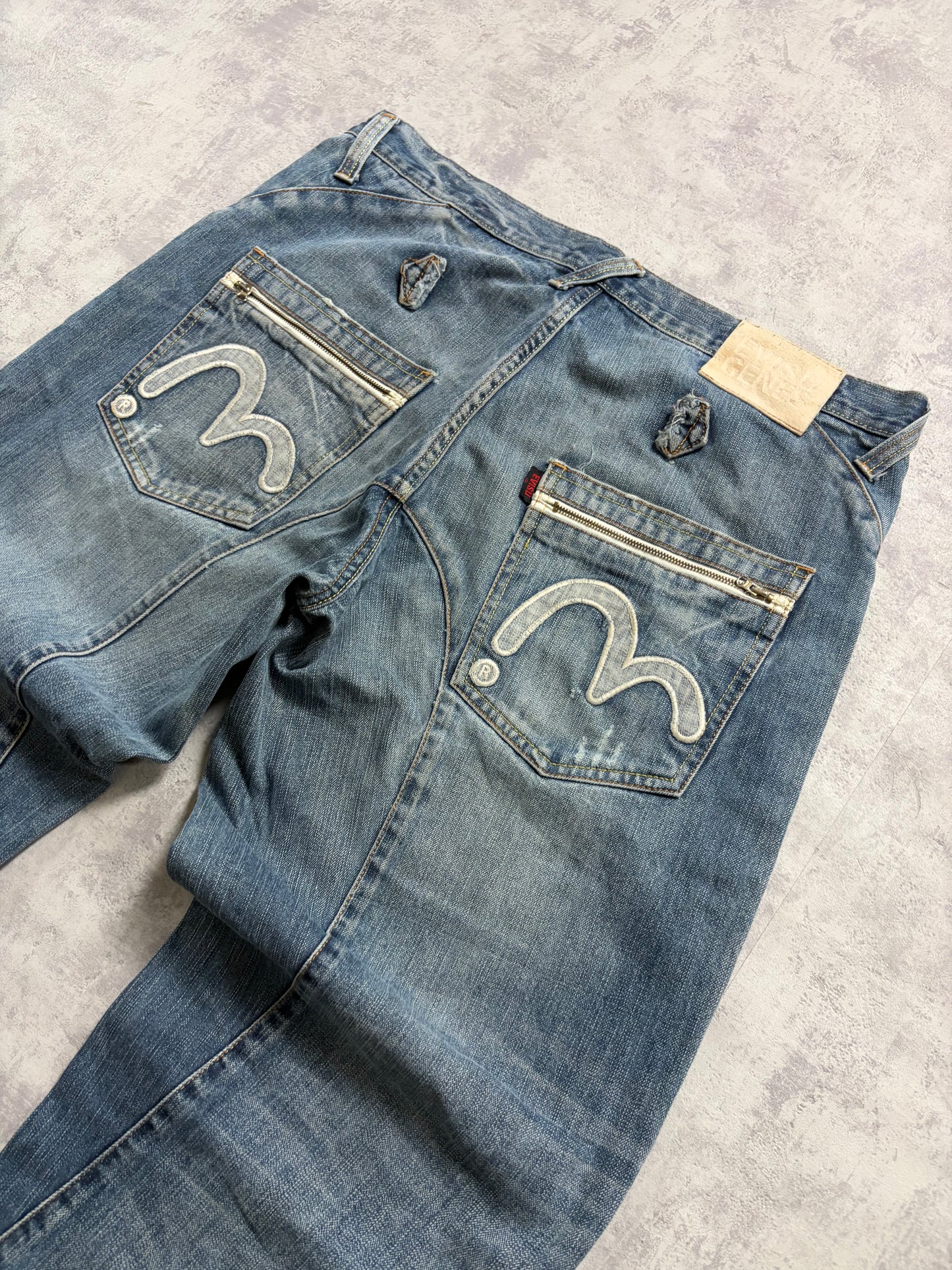 Vintage Evisu Blue Washed Straight Bootcut Fit Jeans with Seagull Rare Print (M)