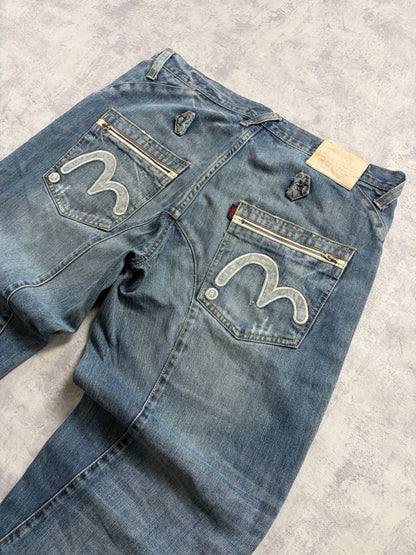Vintage Evisu Blue Washed Straight Bootcut Fit Jeans with Seagull Rare Print (M)