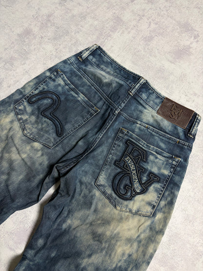 Vintage Evisu Blue Washed Straight Fit Jeans with Rare Print (S/M)