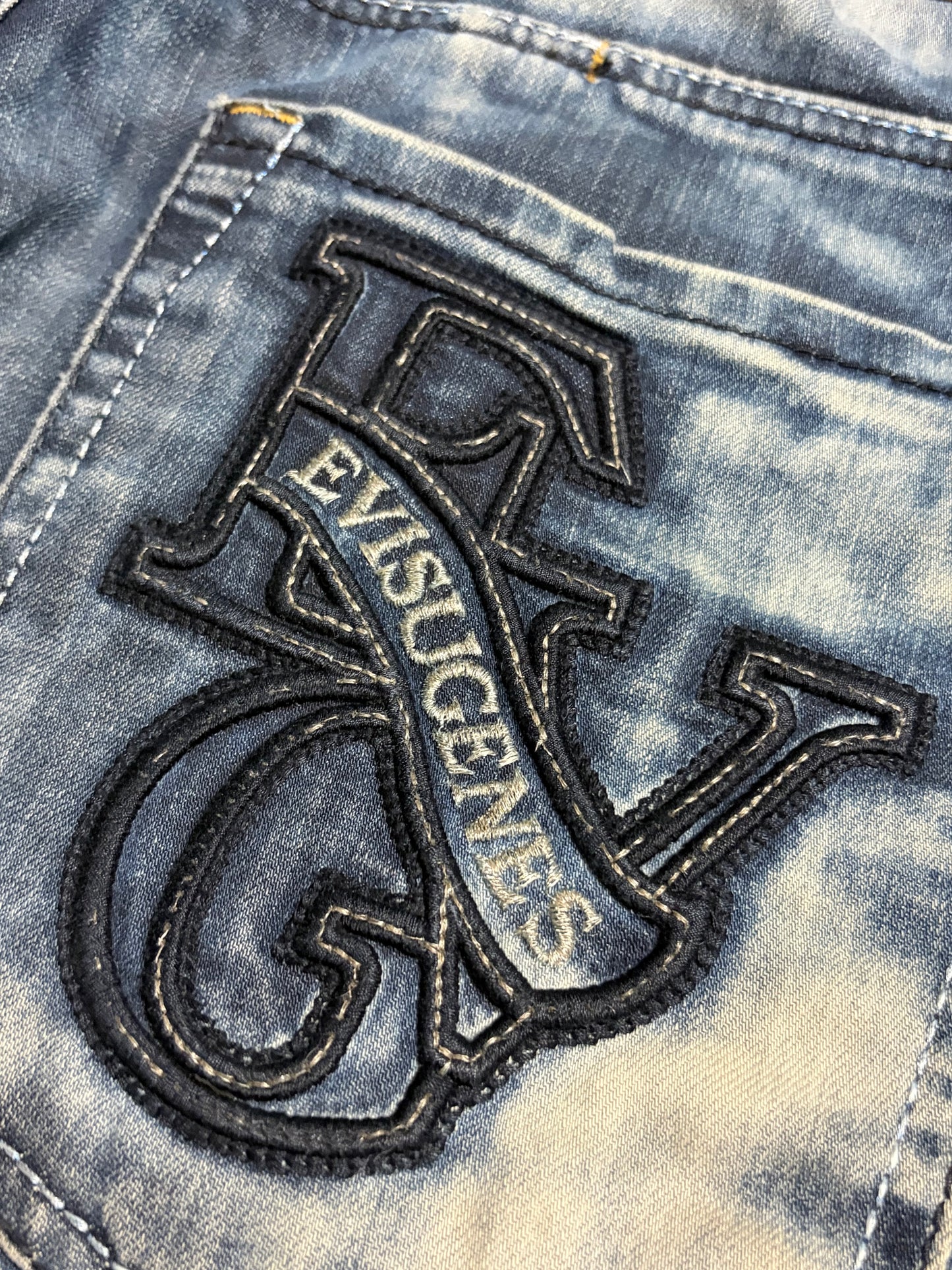 Vintage Evisu Blue Washed Straight Fit Jeans with Rare Print (S/M)