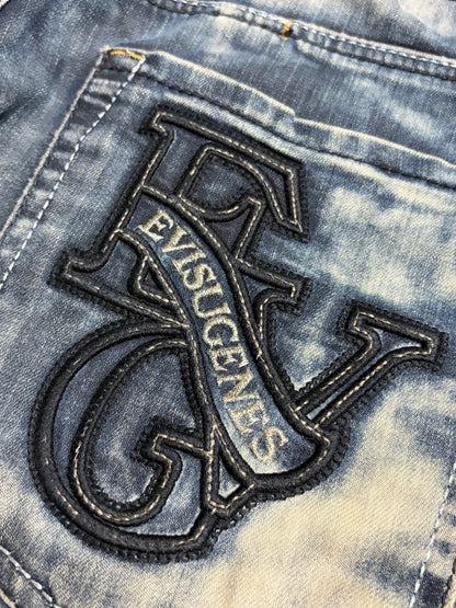 Vintage Evisu Blue Washed Straight Fit Jeans with Rare Print (S/M)
