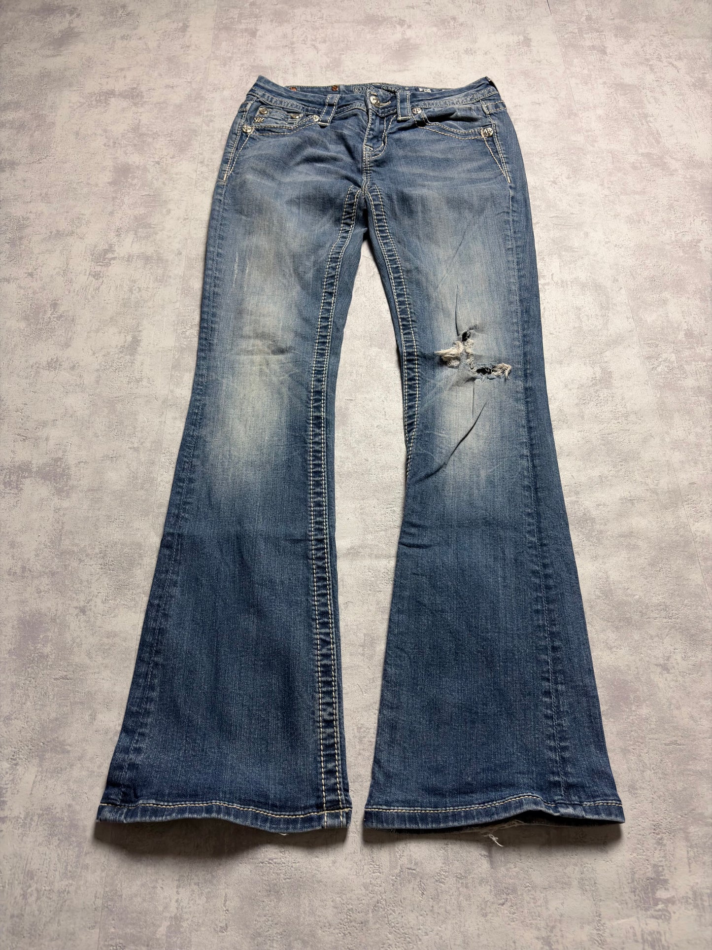 Miss Me Y2K Low Waist Embroidery Bootcut Jeans (XS/S)