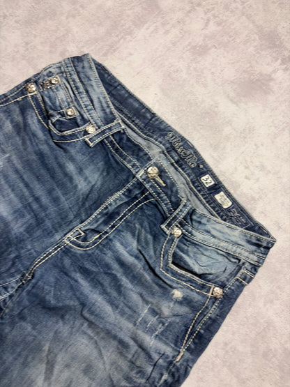 Miss Me Y2K Low Waist Embroidery Ripped Bootcut Jeans (M)