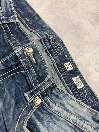 Miss Me Y2K Low Waist Embroidery Ripped Bootcut Jeans (M)