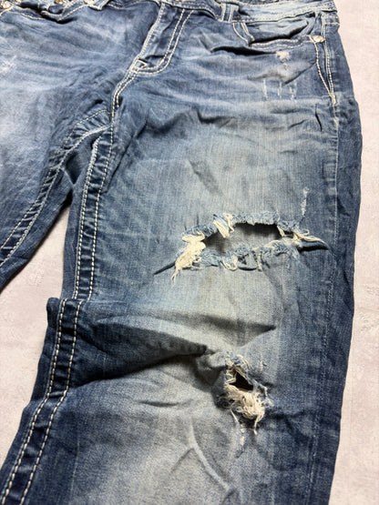 Miss Me Y2K Low Waist Embroidery Ripped Bootcut Jeans (M)