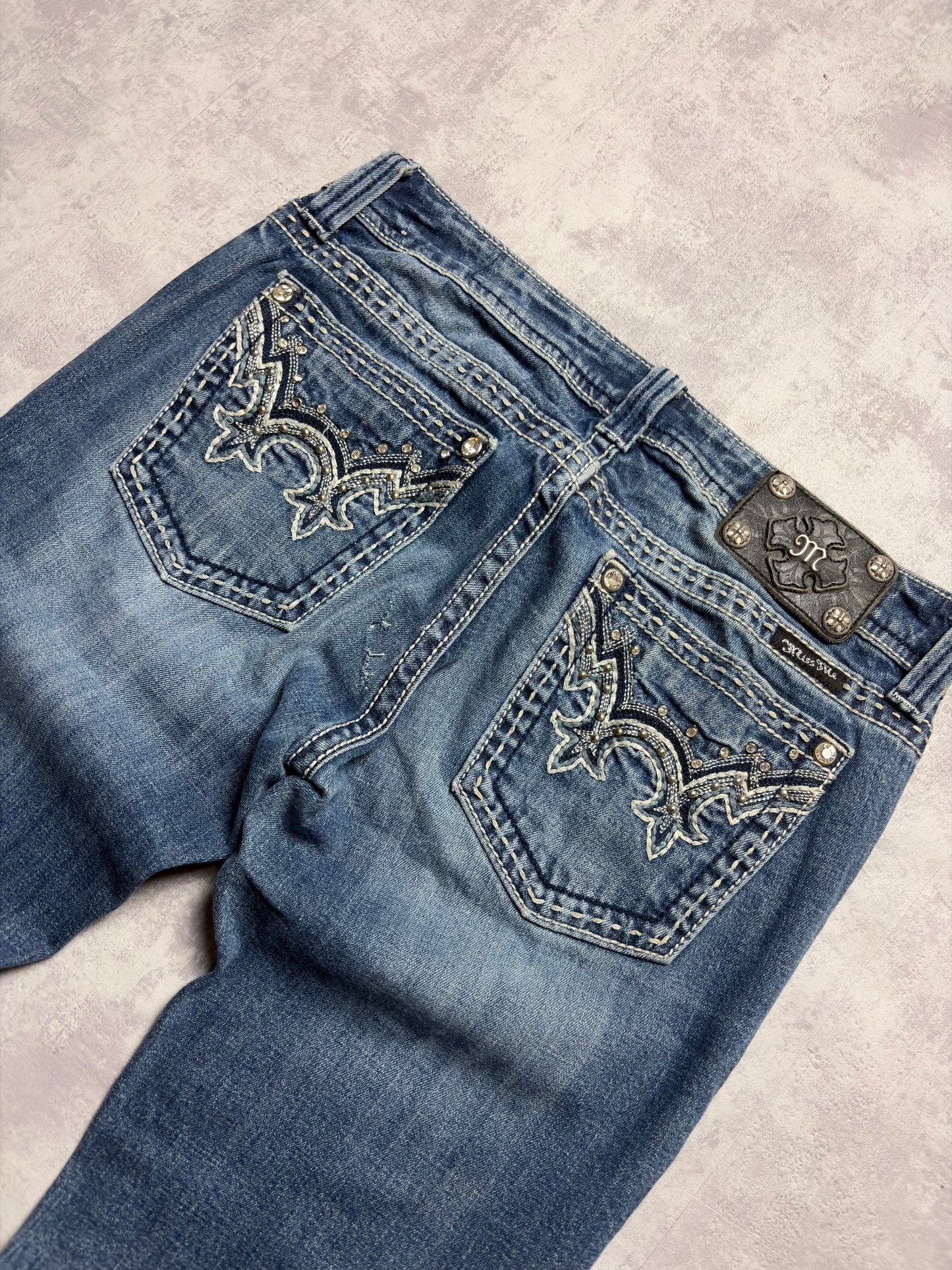 Miss Me Y2K Low Waist Embroidery Bootcut Slim Jeans (S)
