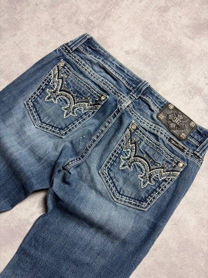 Miss Me Y2K Low Waist Embroidery Bootcut Slim Jeans (S)