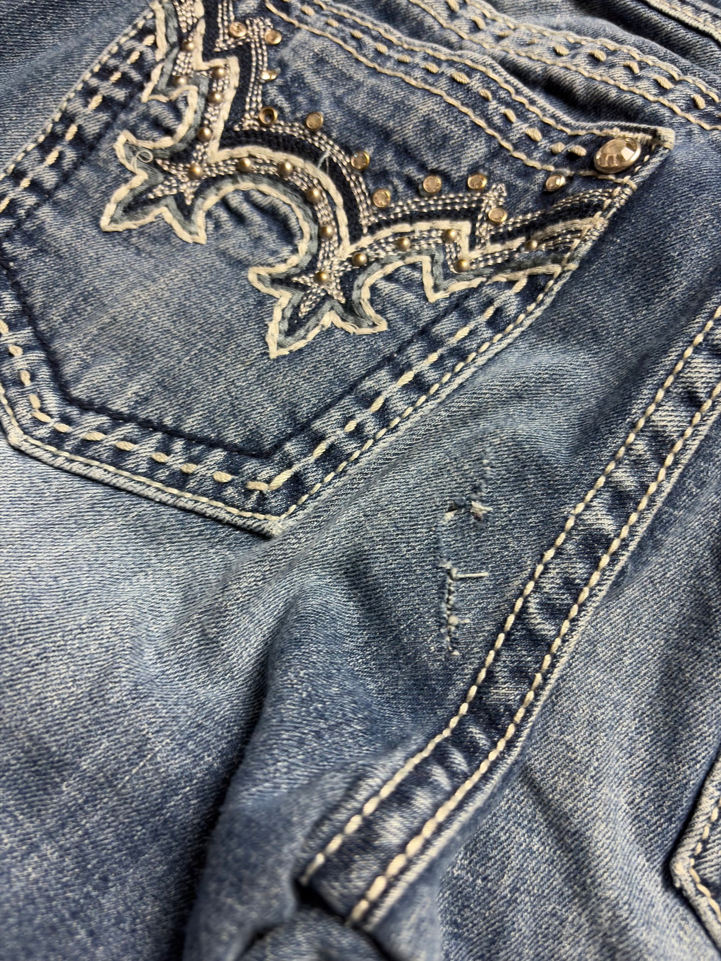 Miss Me Y2K Low Waist Embroidery Bootcut Slim Jeans (S)