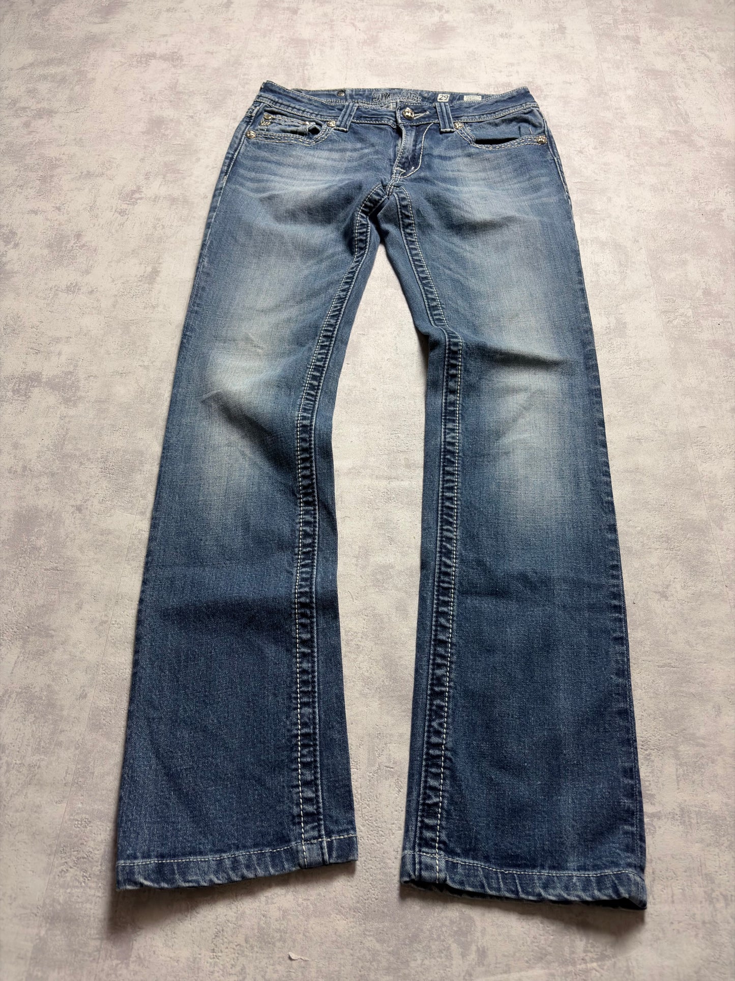 Miss Me Y2K Low Waist Embroidery Bootcut Slim Jeans (S)