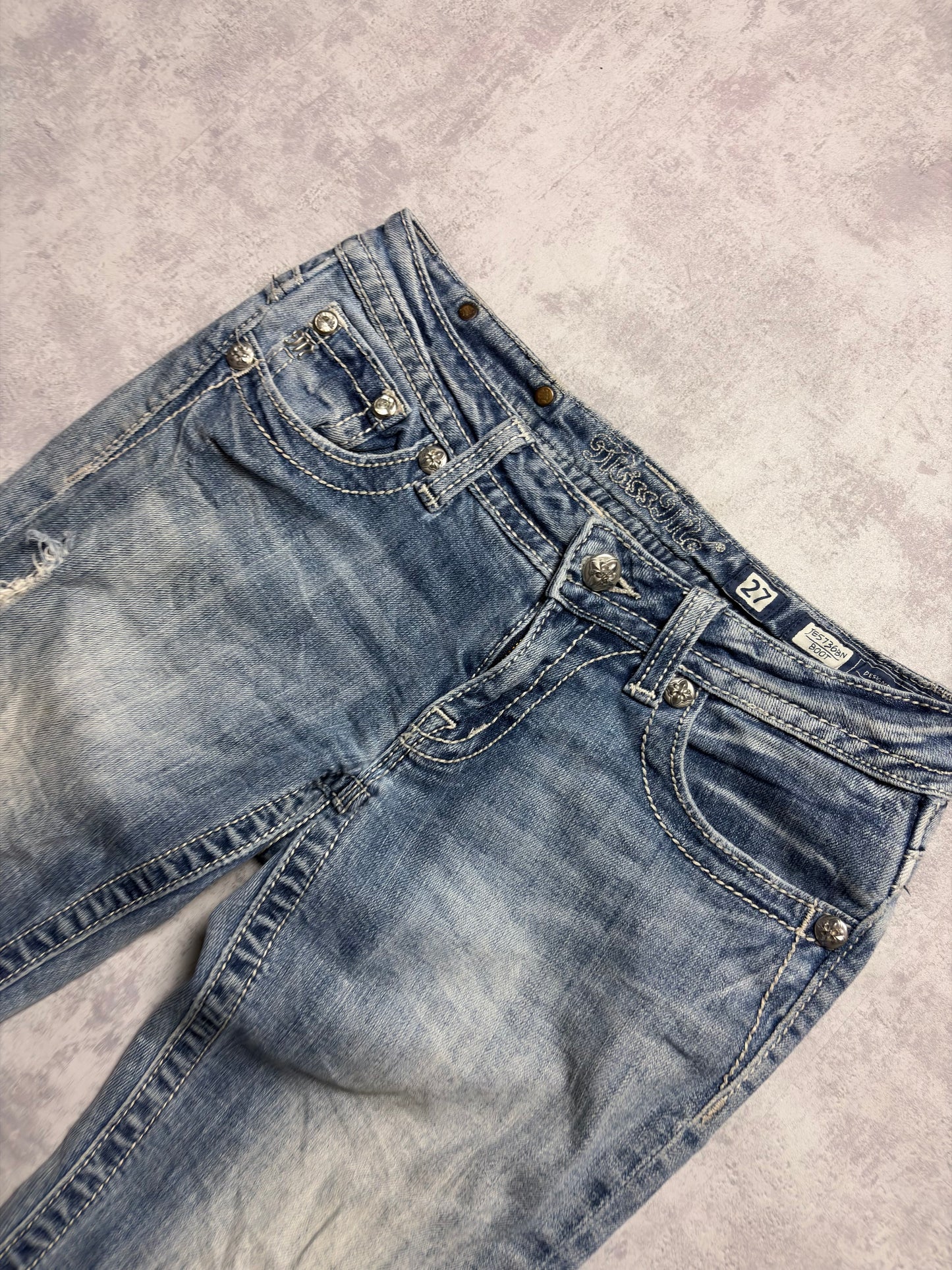Miss Me Y2K Low Waist Embroidery Bootcut Jeans (XS/S)