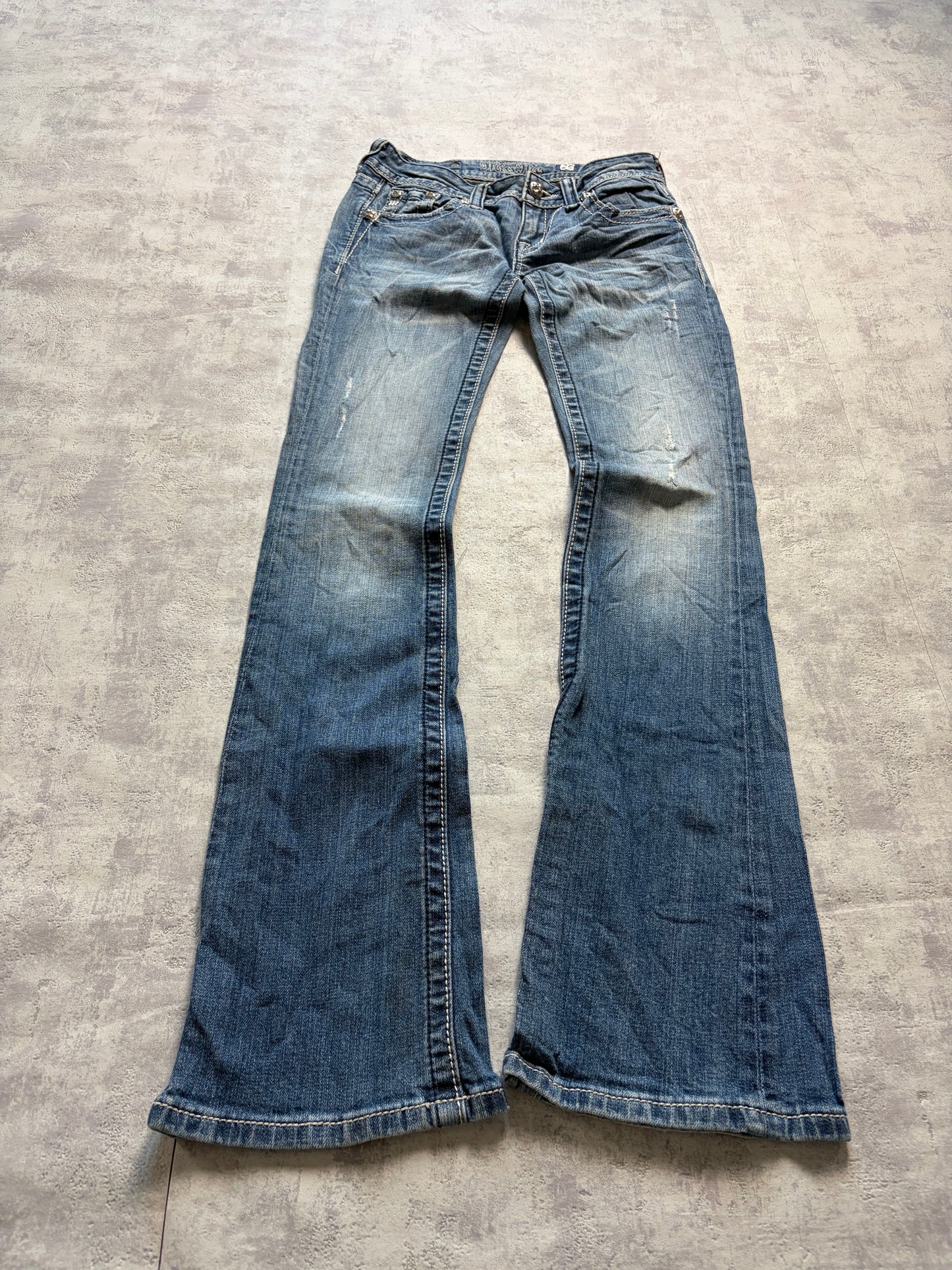 Miss Me Y2K Low Waist Embroidery Bootcut Slim Jeans (XS/S)