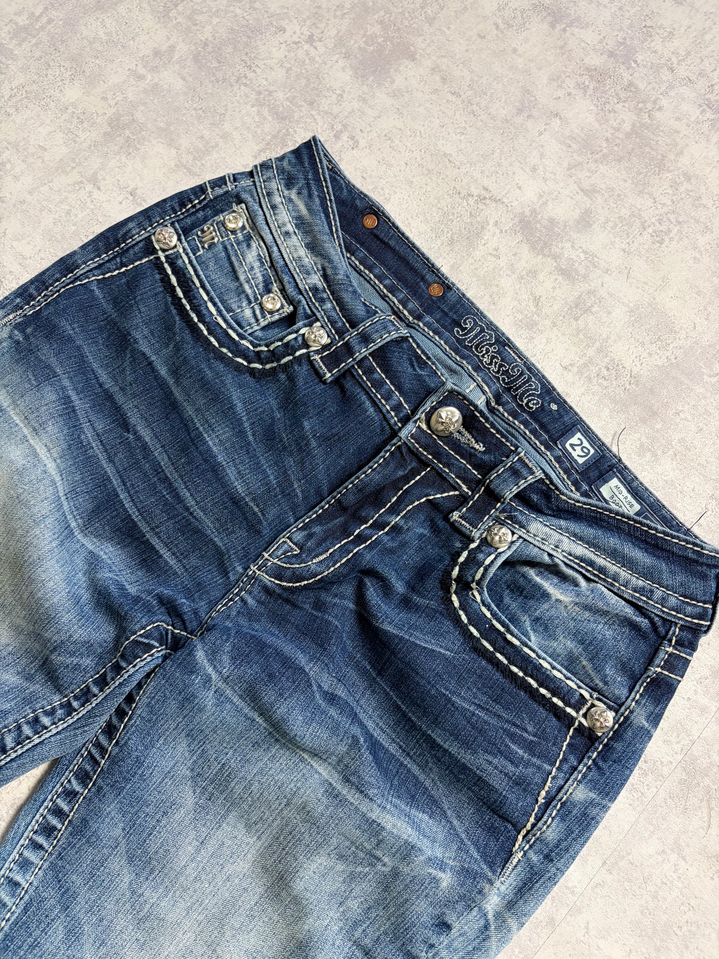 Miss Me Y2K Low Waist Embroidery Bootcut Jeans (S)