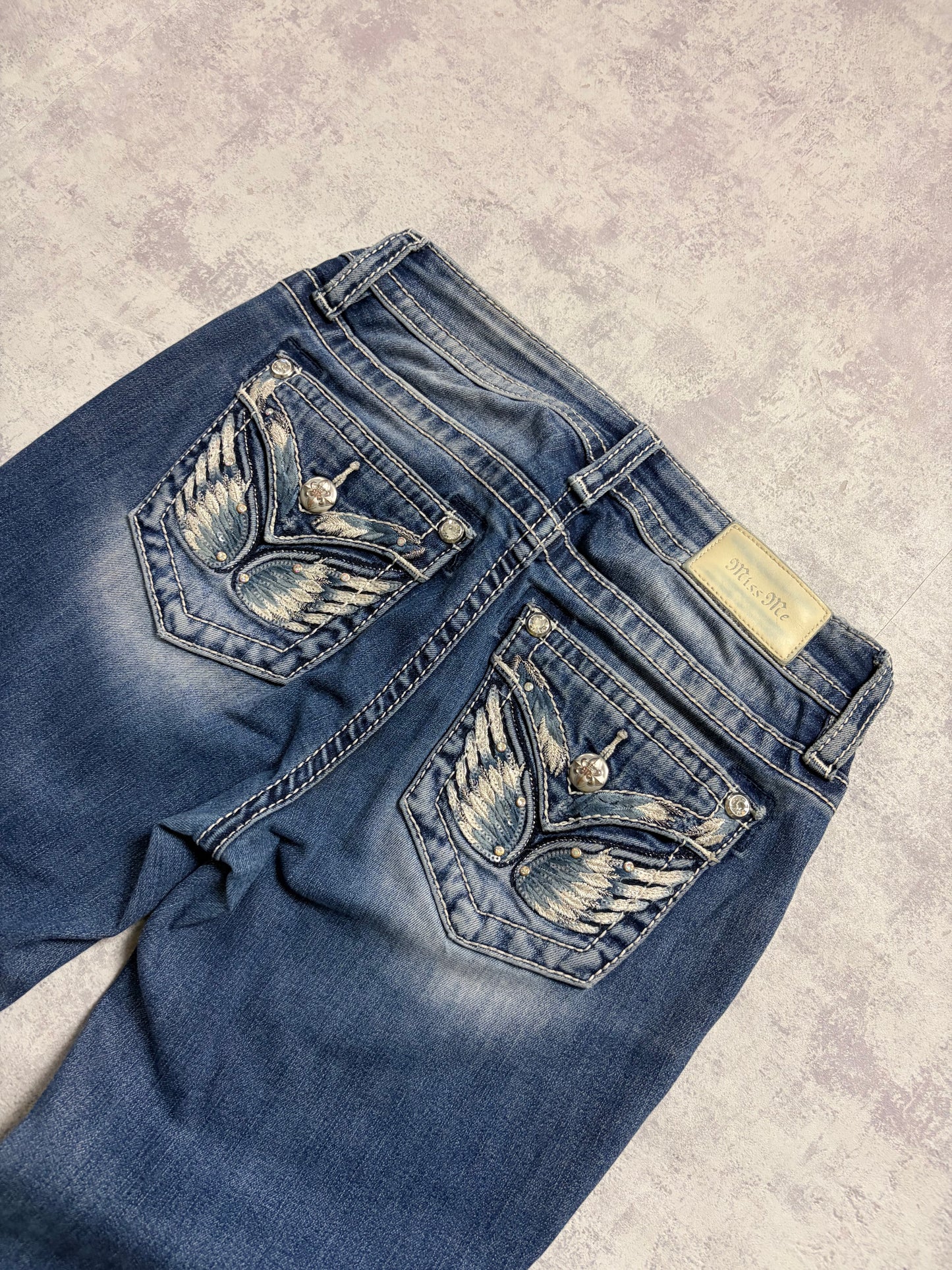 Miss Me Y2K Low Waist Embroidery Bootcut Slim Jeans (XS/S)