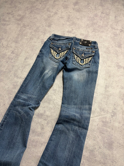 Miss Me Y2K Low Waist Embroidery Bootcut Slim Jeans (S)