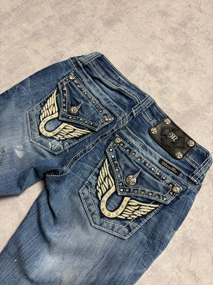 Miss Me Y2K Low Waist Embroidery Bootcut Slim Jeans (S)