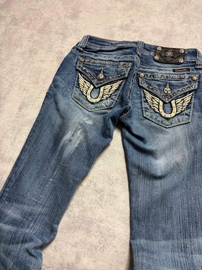 Miss Me Y2K Low Waist Embroidery Bootcut Slim Jeans (S)