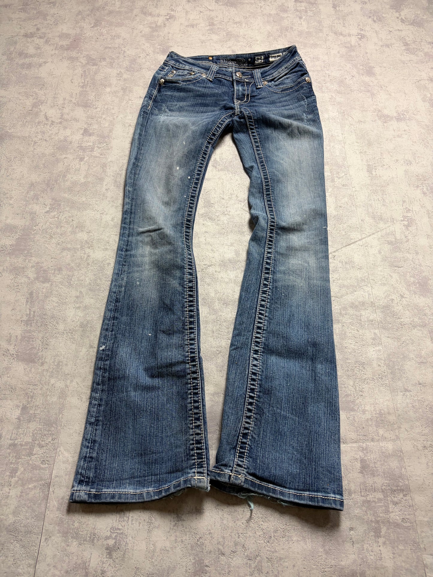 Miss Me Y2K Low Waist Embroidery Bootcut Slim Jeans (S)