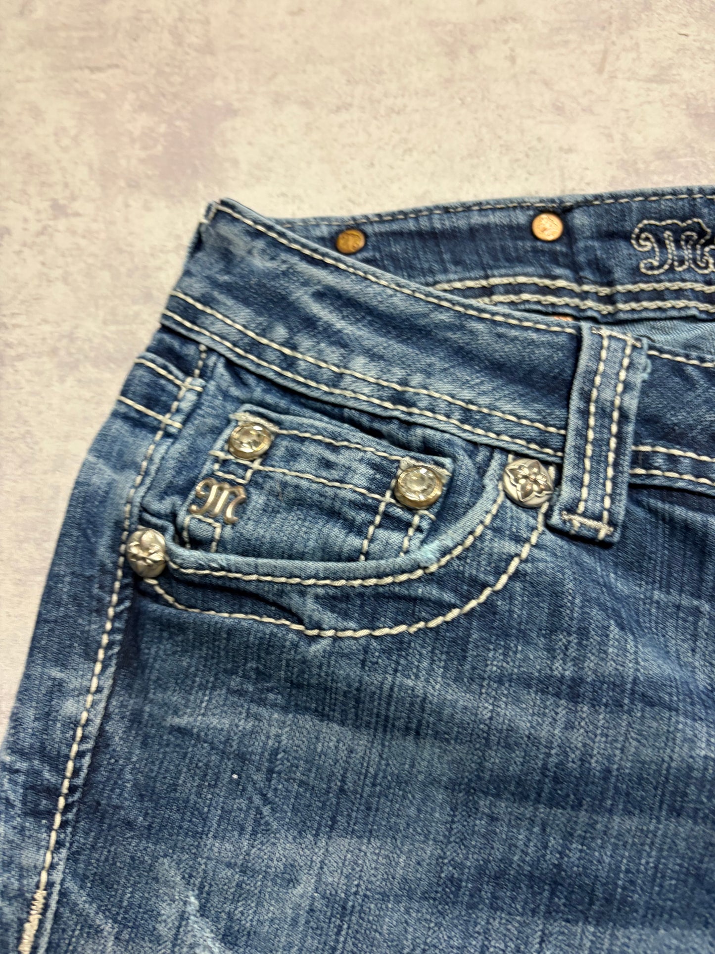 Miss Me Y2K Low Waist Embroidery Bootcut Slim Jeans (S)