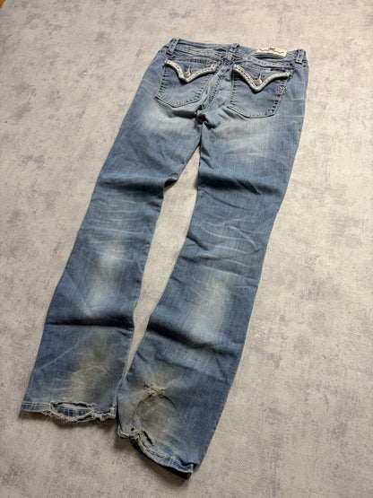 Miss Me Y2K Embroidery Ripped Bootcut Jeans (M)